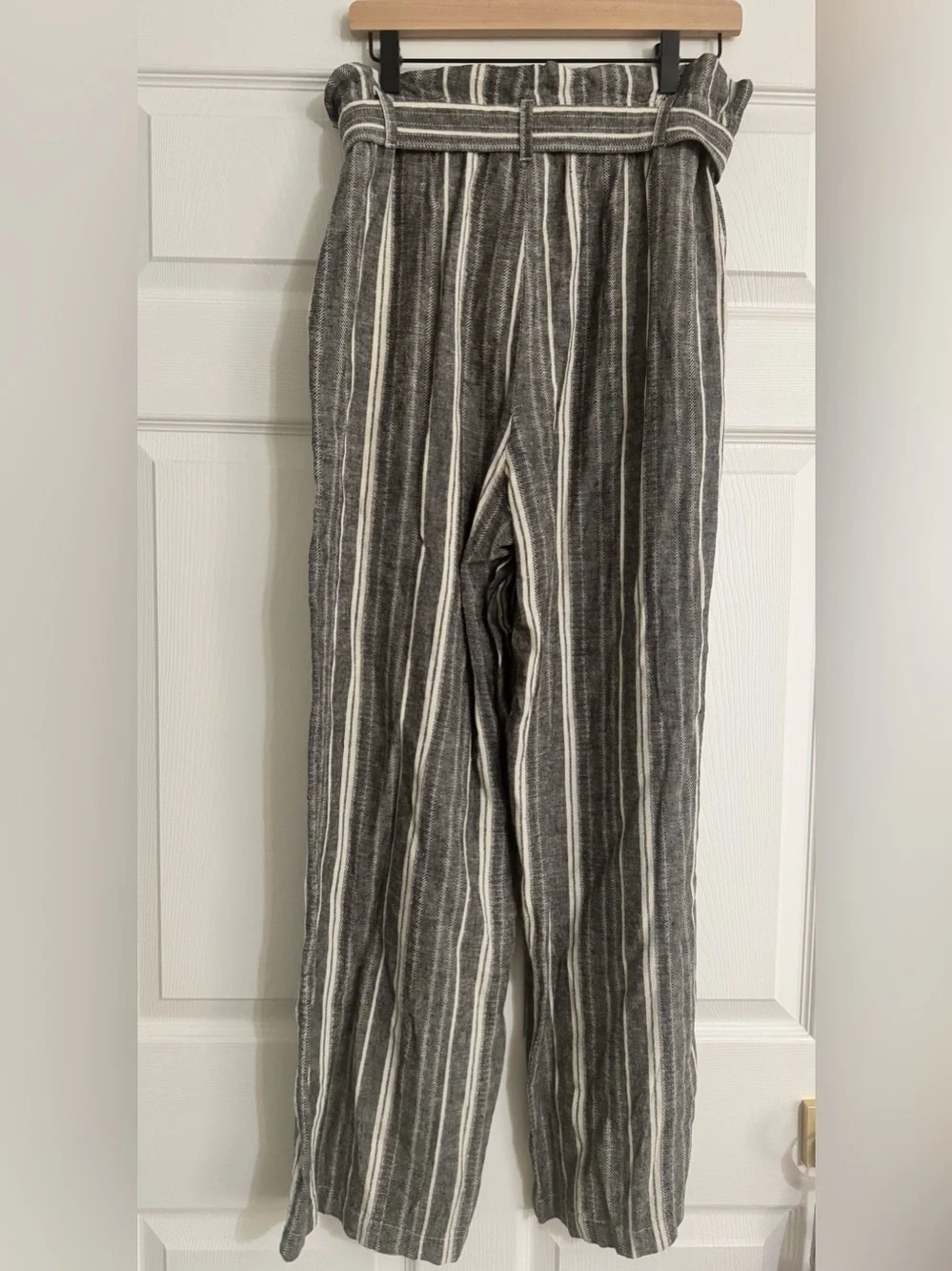 Banana Republic Linen Blend Wide Leg Paperbag Pants Striped Belted Size 8
